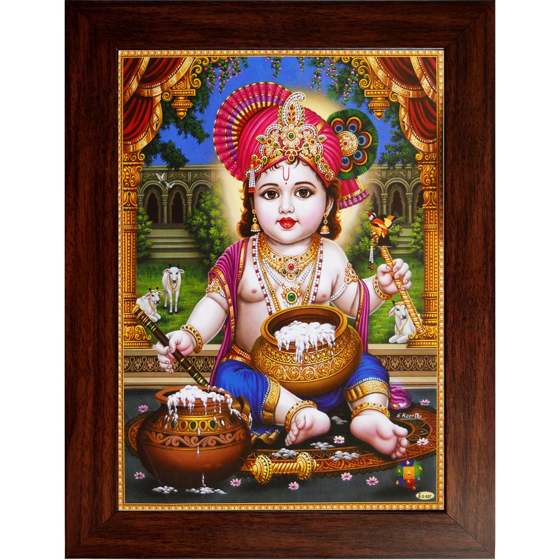Lord Baby Krishna Sitting Wooden Photo Frame