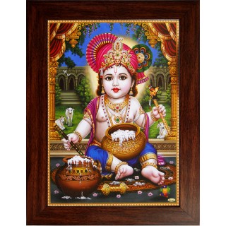 Lord  Baby Krishna Sitting Wooden Photo Frame