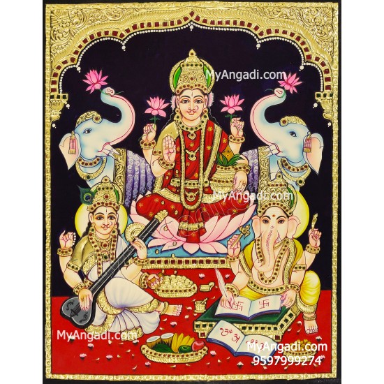 Lakshmi Saraswati Ganesha Tanjore Painting.jpg