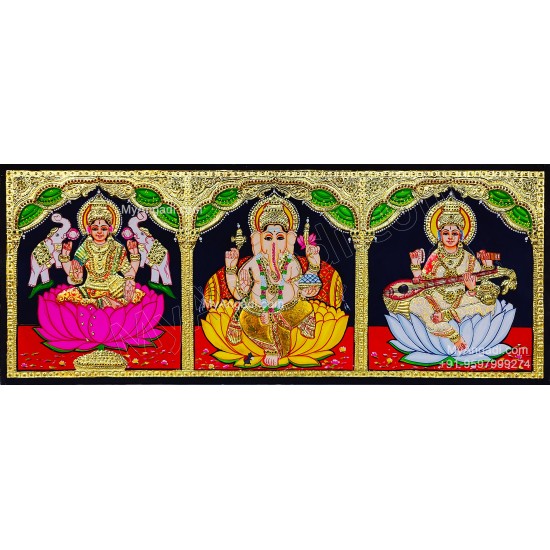 Panel Ganesha Lakshmi Saraswathi Tanjore Painting