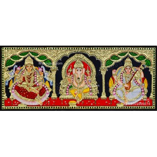 3 Panel Lakshmi  Ganesha Saraswathi  Tanjore Painting