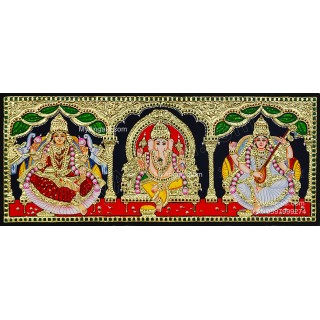 3 Panel Lakshmi  Ganesha Saraswathi  Tanjore Painting