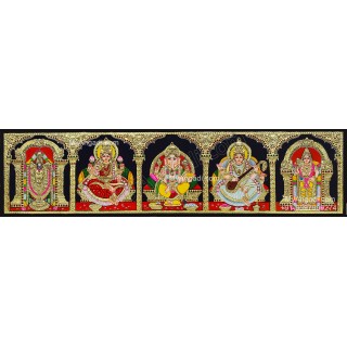 5 Panel Balaji Lakshmi Murugan Ganesha Saraswathi Tanjore Painting