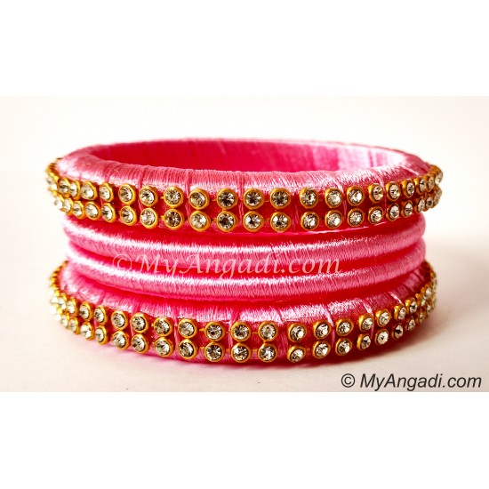 Rose Colour Silk Thread Bangles-4 Set Rose Colour Silk Thread Bangles-4 Set