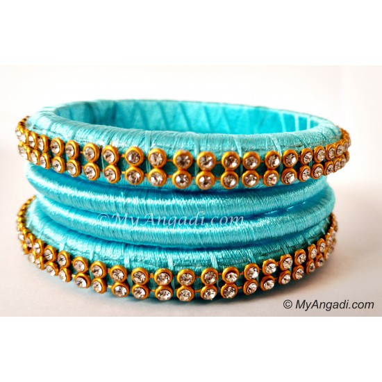 Turquoise Blue Colour Silk Thread Bangles-4 Set Turquoise Blue Colour Silk Thread Bangles-4 Set