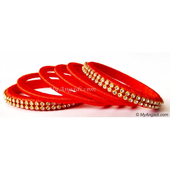 Orange Colour Silk Thread Bangles-6 Set Orange Colour Silk Thread Bangles-6 Set