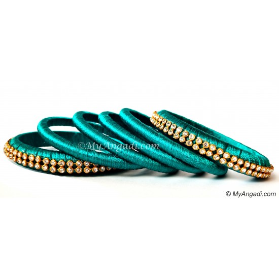 Teal Green Colour Silk Thread Bangles-6 Set Teal Green Colour Silk Thread Bangles-6 Set