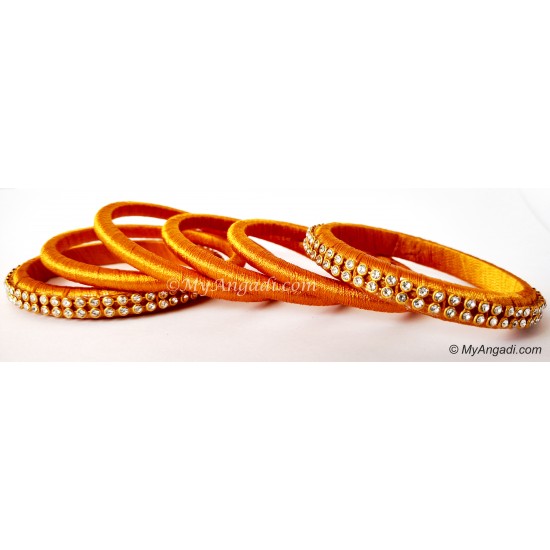 Dark Yellow Colour Silk Thread Bangles-6 Set Dark Yellow Colour Silk Thread Bangles-6 Set