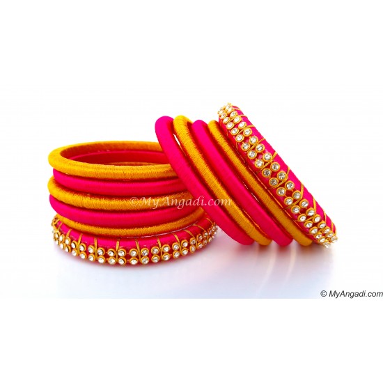 Pink Silk Thread Bangles-11 Set Pink Silk Thread Bangles-11 Set
