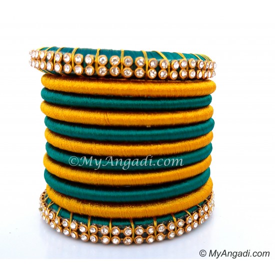 Teal Green Colour Silk Thread Bangles-11 Set Teal Green Colour Silk Thread Bangles-11 Set