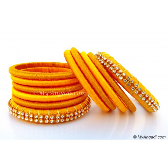 Dark Yellow Colour Silk Thread Bangles-11 Set Dark Yellow Colour Silk Thread Bangles-11 Set