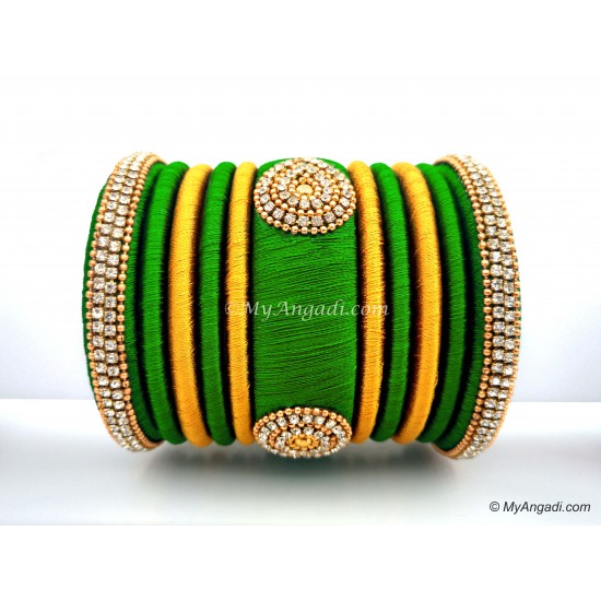 Lime Green with Gold Combination Grand Kada Bridal Silk Thread Bangle Set Lime Green with Gold Combination Grand Kada Bridal Silk Thread Bangle Set
