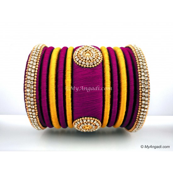 Magenta with Gold Combination Grand Kada Bridal Silk Thread Bangle Set Magenta with Gold Combination Grand Kada Bridal Silk Thread Bangle Set
