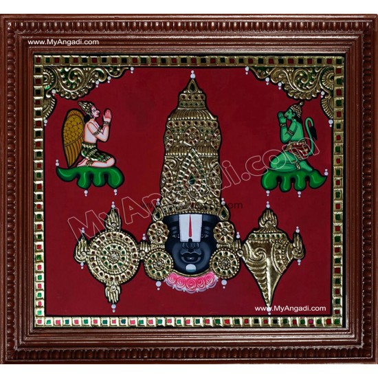 Balaji with Garudan and Hanuman Tanjore Painting