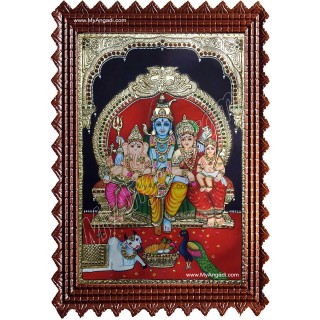 Shiva, Parvathi, Ganesha and Murugan Tanjore Painting Shiva, Parvathi, Ganesha and Murugan Tanjore Painting