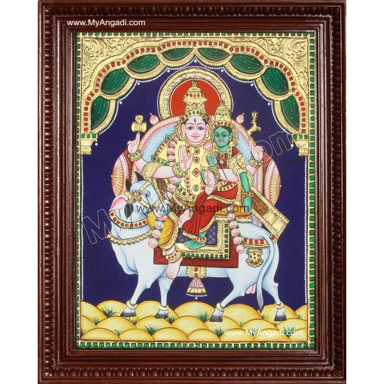 Pradosham Shiva Parvathi in Nandhi Tanjore Painting