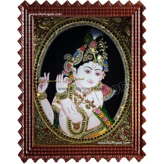 Krishna Playing Flute Tanjore Painting