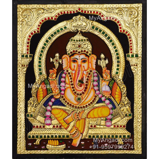 Left Trunk Ganesha Tanjore Painting