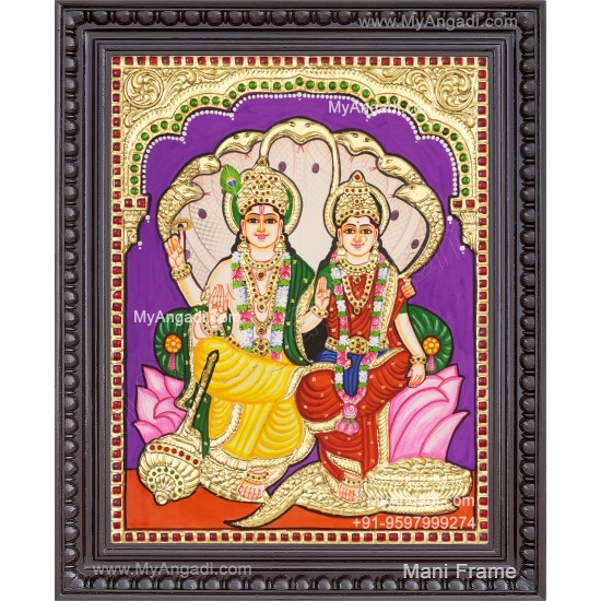 Perumal and Lakshmi Tanjore Painting, Vishnu and Lakshmi Tanjore Painting
