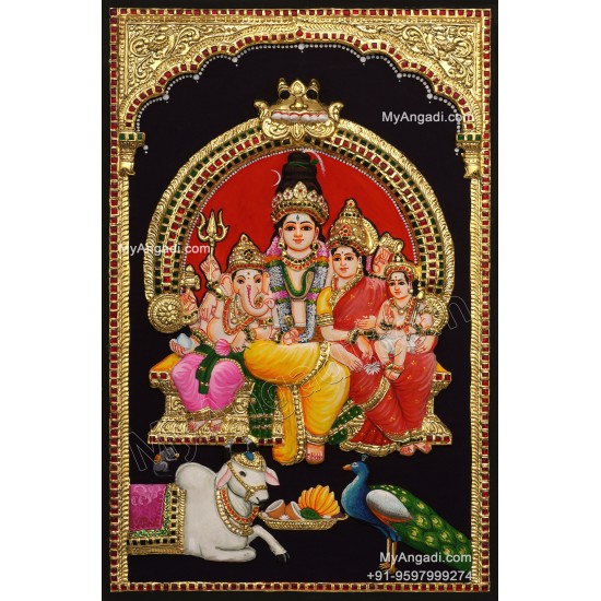 Shiva Family 3D Tanjore Painting