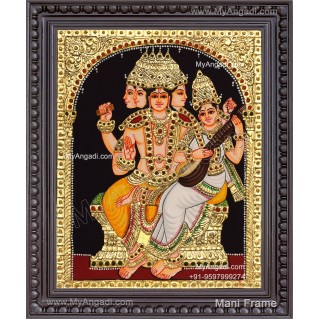 Brahma Saraswathi Tanjore Painting, Traditional Saraswathi Tanjore Painting