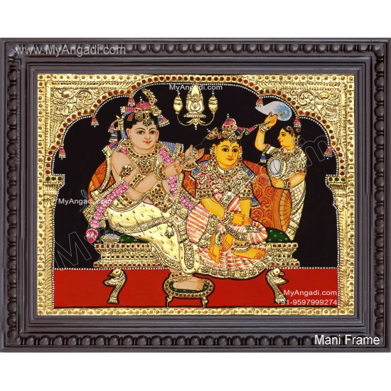 Krishna Braiding Radha Tanjore Painting ,Krishna Tanjore Paintings