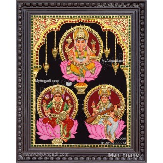 Ganesha Lakshmi Saraswathi Tanjore Painting