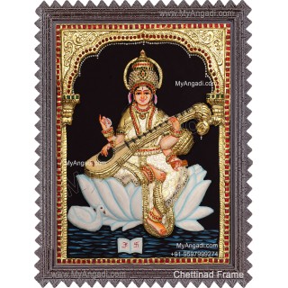 Embossed Saraswathi  3D Tanjore Painting