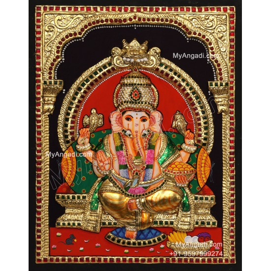 Ganesha 3d Embossed Tanjore Painting