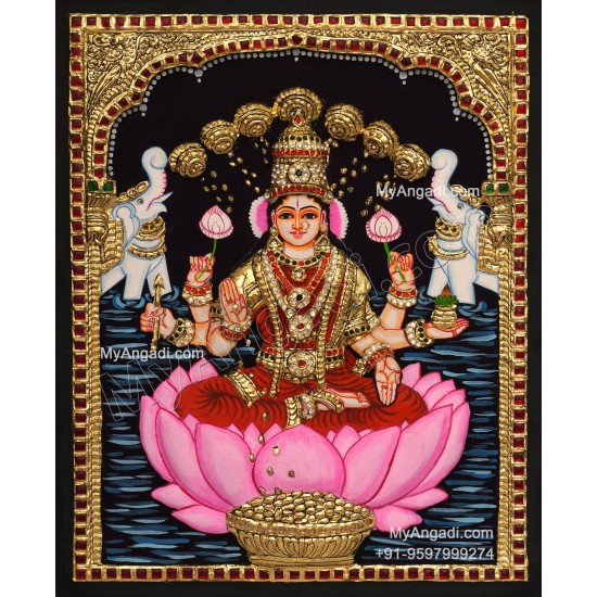 Gajalakshmi 3d Embossed Tanjore Painting