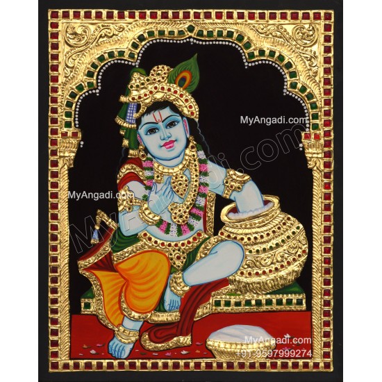 Butter Pot Krishna Tanjore Painting