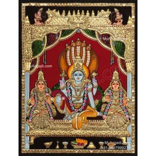 Vishnu Sri Devi Bhoo Devi Tanjore Painting