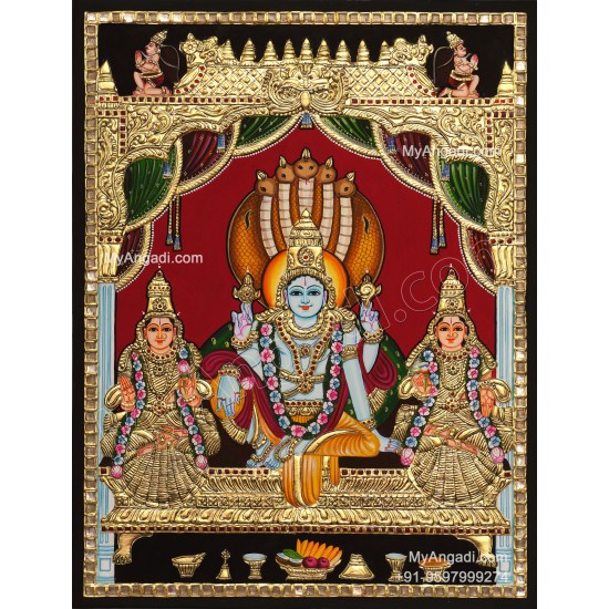 Vishnu Sri Devi Bhoo Devi Tanjore Painting