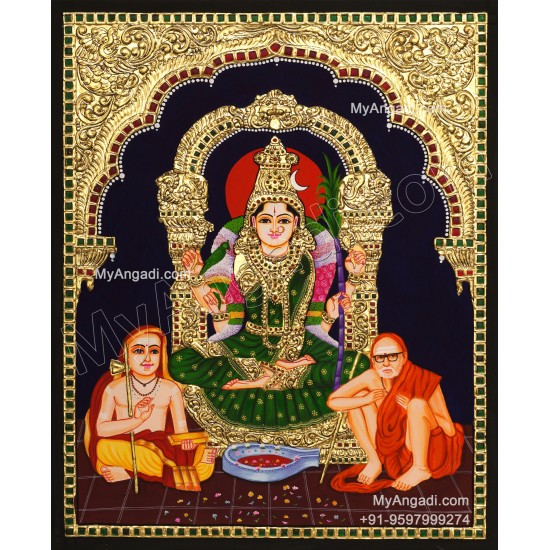 Kamatchi Amman Sankarar Kanchi Periyavar Tanjore Painting