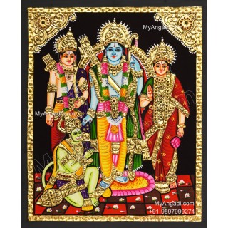 Ram Darbar - Ram with Sita, Hanuman, Lakshmanan  Tanjore Painting