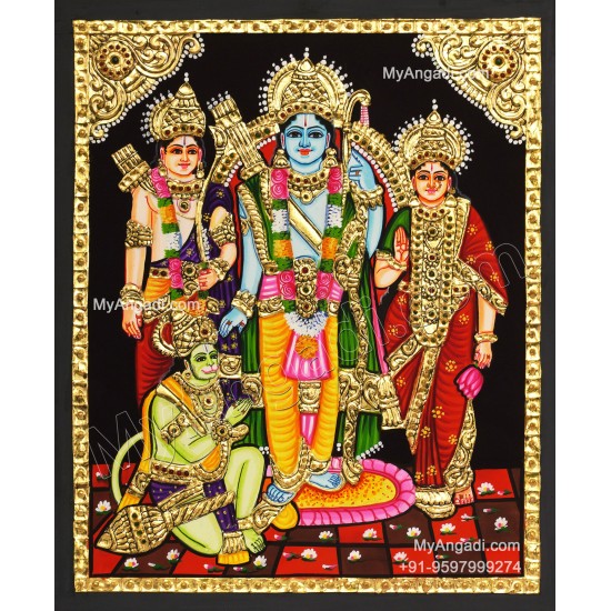 Ram Darbar - Ram with Sita, Hanuman, Lakshmanan  Tanjore Painting