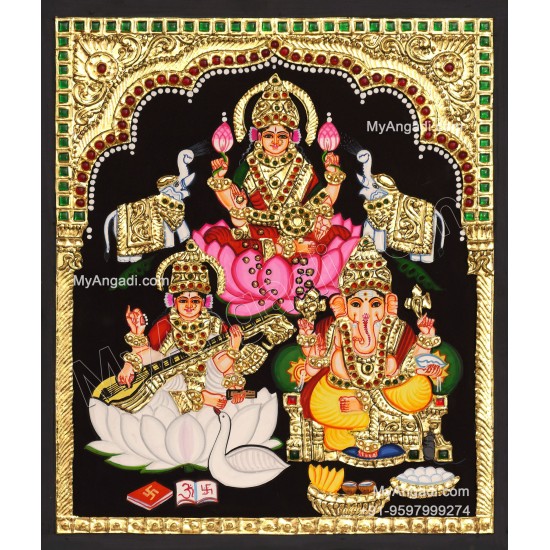 Ganesha Lakshmi Saraswathi Tanjore Painting