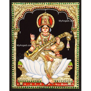 Embossed Saraswathi  3D Tanjore Painting