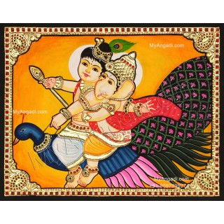 Ganesha Murugar On Peacock Tanjore Painting