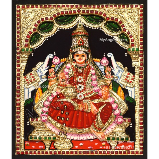 Gajalakshmi 3d Embossed Tanjore Painting