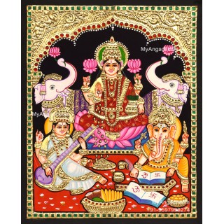 Ganesha Lakshmi Saraswathi Tanjore Painting