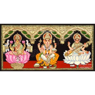 3 Panel  Lakshmi Ganesha Saraswathi Tanjore Painting