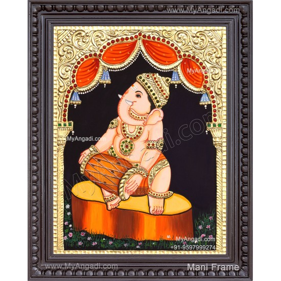 Ganesha Playing Tabla Tanjore Painting