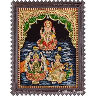 Ganesh Lakshmi Saraswathi Tanjore Painting