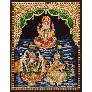 Ganesh Lakshmi Saraswathi Tanjore Painting