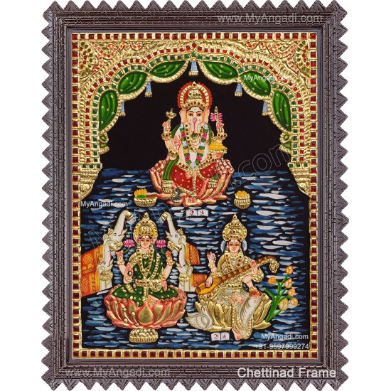Ganesh Lakshmi Saraswathi Tanjore Painting
