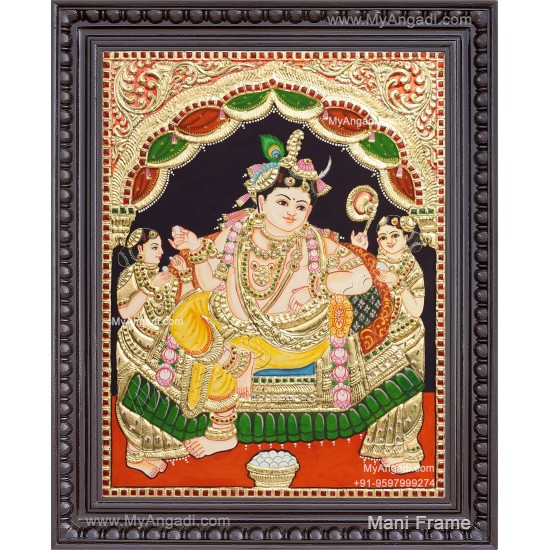 Krishna With Gopies Tanjore Painting