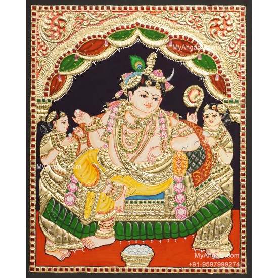 Krishna With Gopies Tanjore Painting