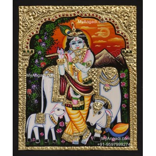 Cow Krishna Tanjore Painting