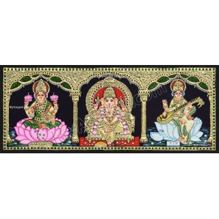 3 Panel  Lakshmi Ganesha Saraswathi Tanjore Painting